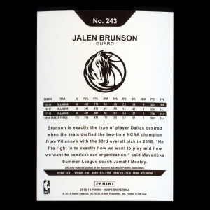 Jalen Brunson RC 2018-19 Panini NBA Hoops Rookie Mavericks