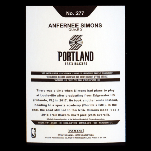 Anfernee Simons RC 2018-19 Panini NBA Hoops Rookie Trail Blazers