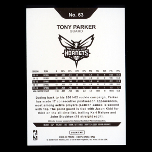Tony Parker 2018-19 Hoops Silver Hornets 152/199