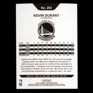 Kevin Durant 2018-19 Panini NBA Hoops Tribute Warriors