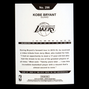 Kobe Bryant 2018-19 Panini NBA Hoops Tribute Lakers