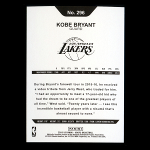 Kobe Bryant 2018-19 Panini NBA Hoops Tribute Lakers