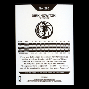 Dirk Nowitzki 2018-19 Panini NBA Hoops Tribute Mavericks