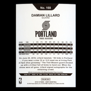 Damian Lillard 2018-19 Panini NBA Hoops Trail Blazers