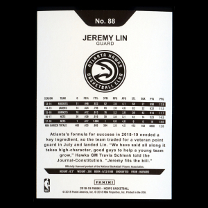 Jeremy Lin 2018-19 Panini NBA Hoops Hawks