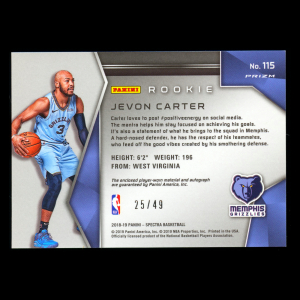 Jevon Carter 2018-19 Spectra Neon Green JSY Auto Grizzlies 25/49