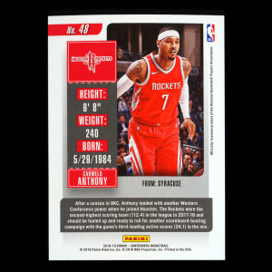 Carmelo Anthony 2018-19 Contenders Game Ticket Red Rockets