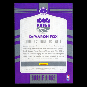 De'Aaron Fox 2017-18 Donruss Rookie Kings Kings