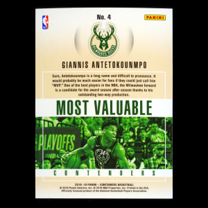 Giannis Antetokounmpo 2018-19 Panini Contenders Most Valuable Contenders Bucks