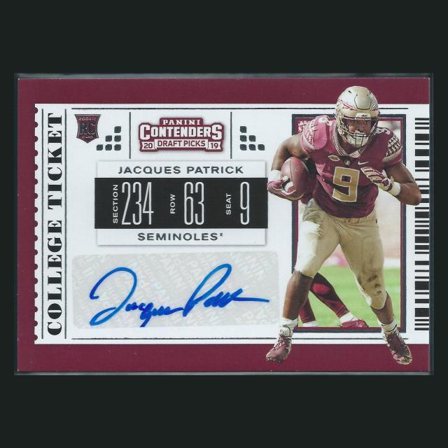 Jacques Patrick RC 2019 Contenders Draft Picks Rookie Auto Seminoles/Bengals