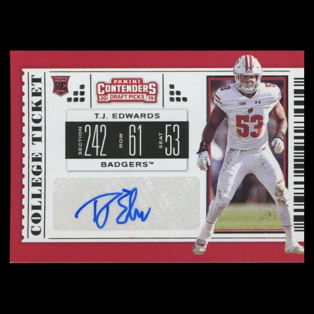 T.J. Edwards RC 2019 Contenders Draft Picks Rookie Auto Badgers/Eagles