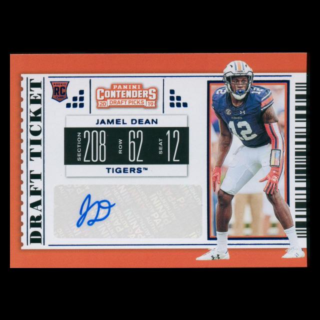Jamel Dean RC 2019 Contenders Draft Picks Blue Foil Rookie Auto Buccaneers