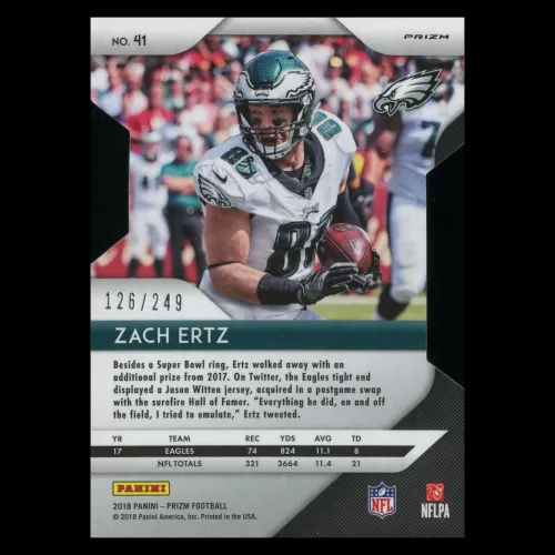Zack Ertz 2018 Prizm Orange Die Cut Eagles 126/249