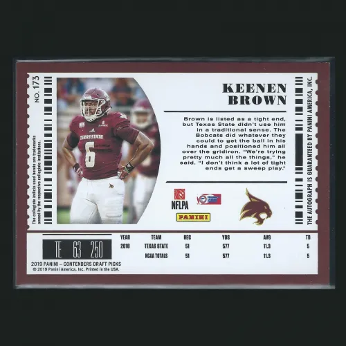 Keenen Brown RC 2019 Contenders Draft Picks Rookie Auto Bobcats