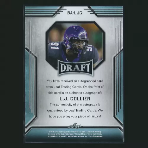 L.J. Collier 2019 Leaf Draft Gold Auto Seahawks