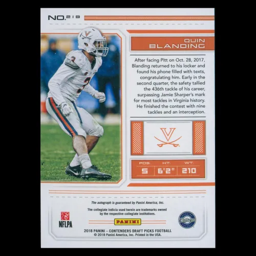 Quin Blanding RC 2018 Contenders Draft Picks Rookie Auto Cavaliers/Panthers