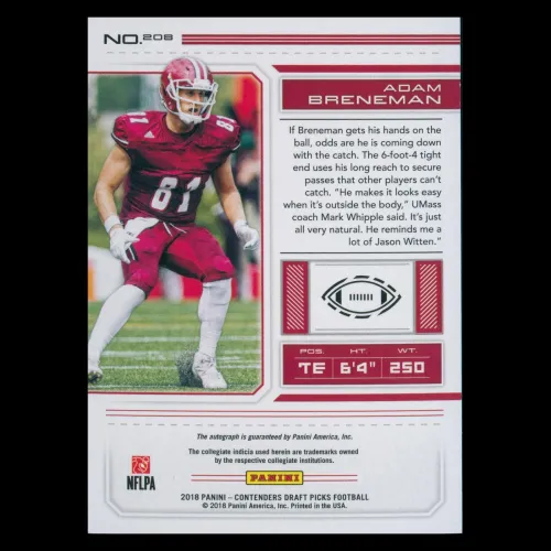 Adam Breneman RC 2018 Contenders Draft Picks Rookie Auto Minutemen