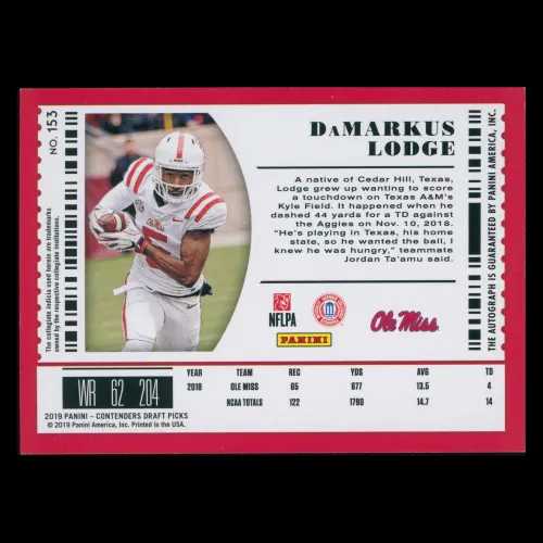 DaMarkus Lodge RC 2019 Contenders Draft Picks Rookie Rebels