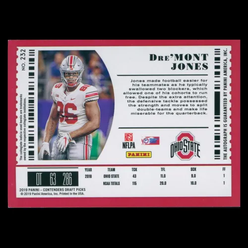 Dre'Mont Jones RC 2019 Contenders Draft Picks Rookie Buckeyes/Broncos
