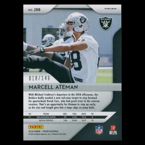 Marcell Ateman RC 2018 Prizm Red Wave Rookie Raiders 018/149