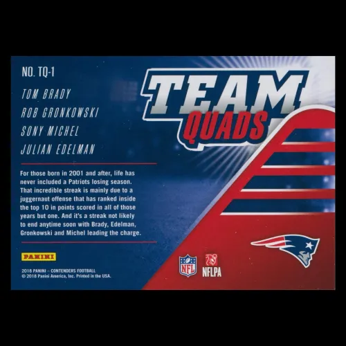 Tom Brady | Rob Gronkuwski | Sony Michel | Julian Edelman 2018 Contenders Team Quad Patriots