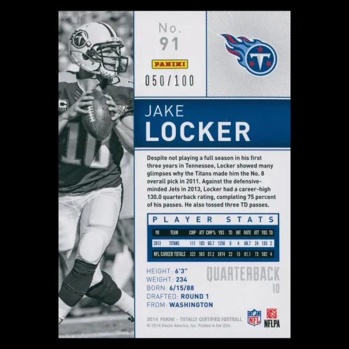 Jake Locker 2014 Totally Certified Red Titans 50/100