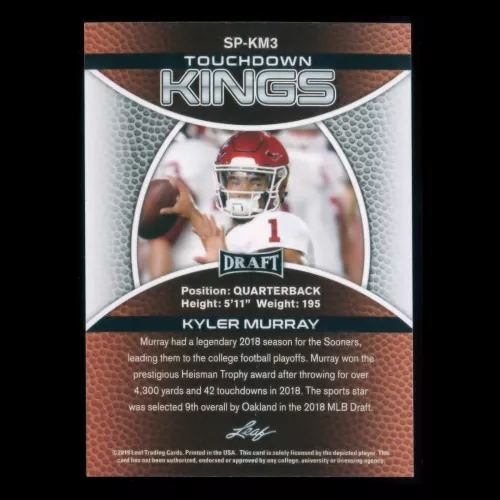 Kyler Murray 2019 Leaf Draft Gold Touchdown Kings Sooners/Cardinals