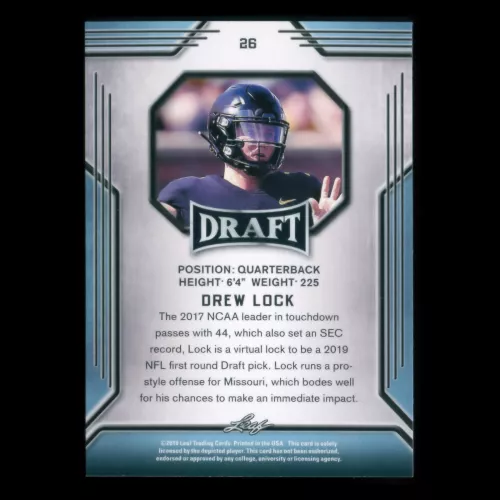Drew Lock 2019 Leaf Draft Gold Tigers/Broncos
