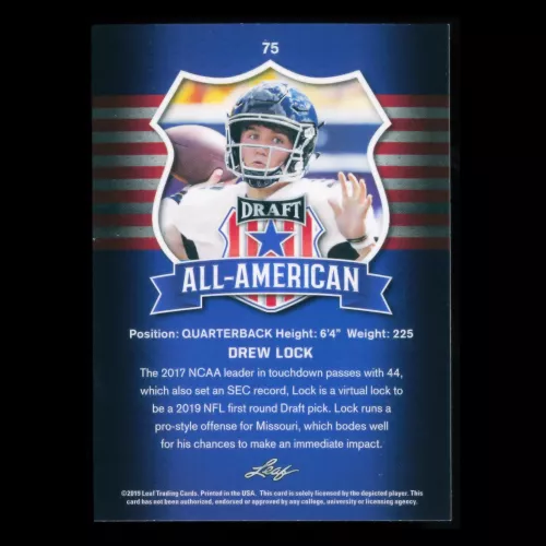 Drew Lock 2019 Leaf Draft All-American Gold Tigers/Broncos