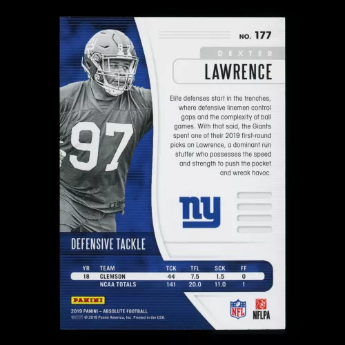 Dexter Lawrence RC 2019 Absolute Rookie Giants
