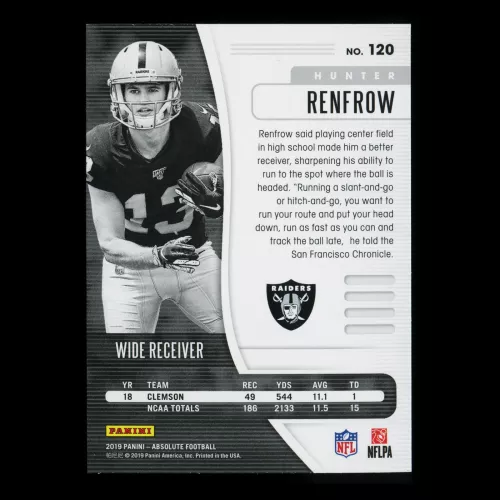Hunter Renfrow RC 2019 Absolute Green Foil Rookie Raiders