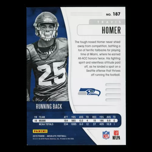 Travis Homer RC 2019 Absolute Rookie Seahawks