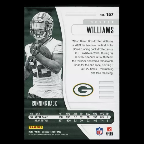 Dexter Williams RC 2019 Absolute Rookie Packers