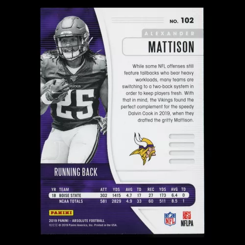 Alexander Mattison RC 2019 Absolute Rookie Vikings