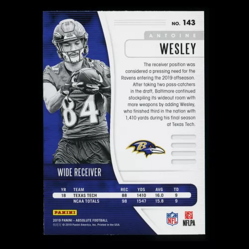 Antoine Wesley RC 2019 Absolute Rookie Ravens