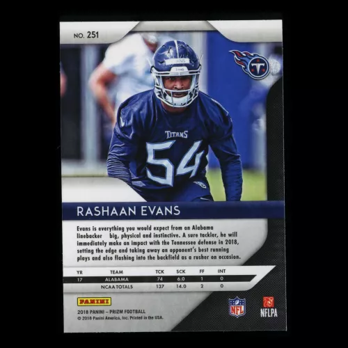 Rashaan Evans RC 2018 Prizm Rookie Titans