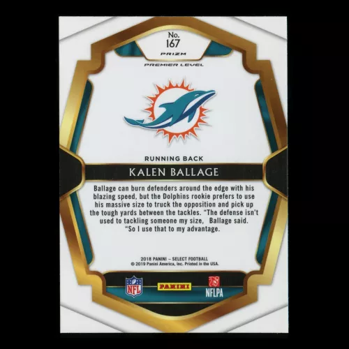 Kalen Ballage RC 2018 Select Premier Level Silver Rookie Dolphins