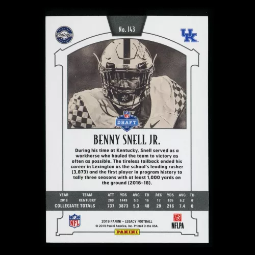 Benny Snell Jr. RC 2019 Legacy Rookie Wildcats/Steelers