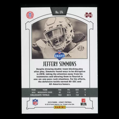 Jeffery Simmons RC 2019 Legacy Rookie Bulldogs/Titans