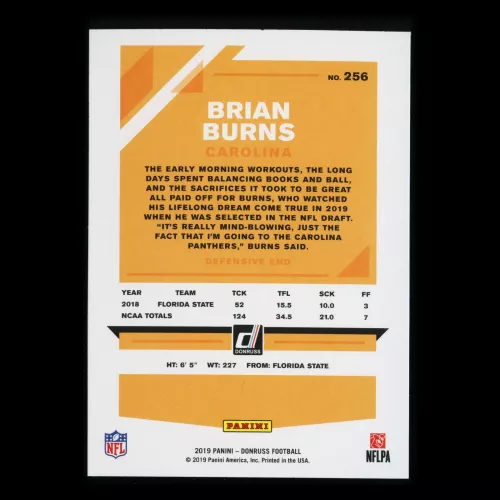 Brian Burns RC 2019 Donruss Rookie Panthers