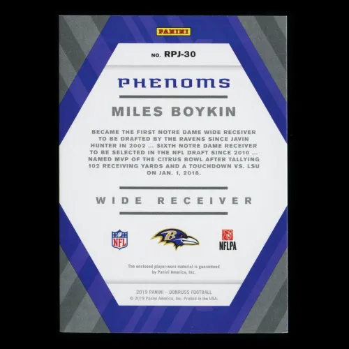 Miles Boykin RC 2019 Donruss Rookie Phenoms Patch Ravens
