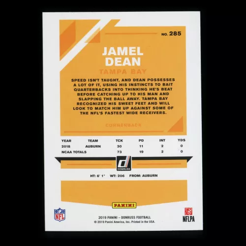 Jamel Dean RC 2019 Donruss Rookie Buccaneers