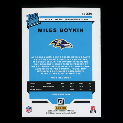 Miles Boykin RR 2019 Donruss Rated Rookie Press Proof Red Ravens