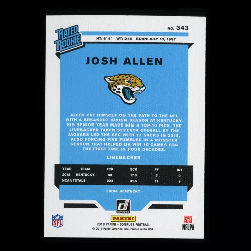 Josh Allen RR 2019 Donruss Rated Rookie Canvas Jaguars