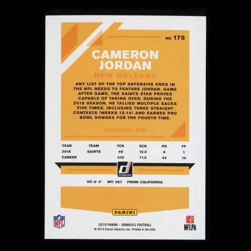 Cameron Jordan 2019 Donruss Saints