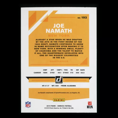 Joe Namath 2019 Donruss Jets