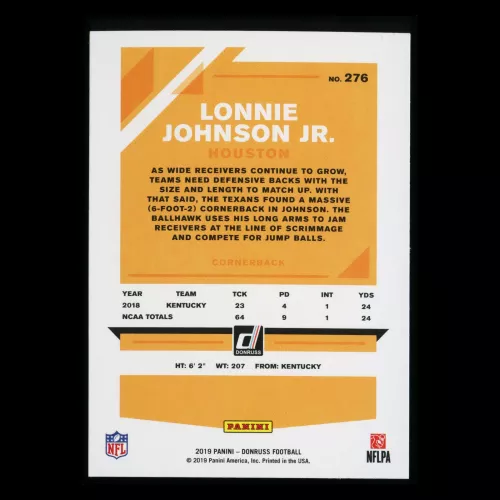 Lonnie Johnson Jr. RC 2019 Donruss Rookie Texans