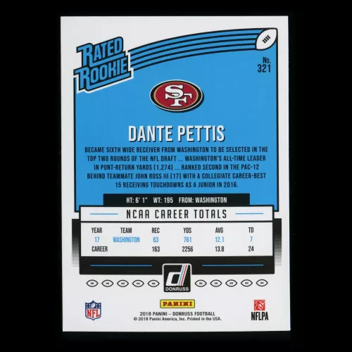 Dante Pettis RR 2018 Donruss Rated Rookie 49ers