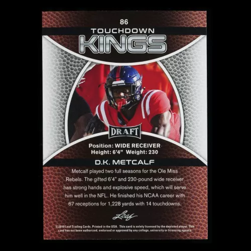 D.K. Metcalf 2019 Leaf Draft Gold Touchdown Kings Sun Rebels/Seahawks
