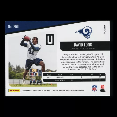 David Long RC 2019 Unparalleled Rookie Rams